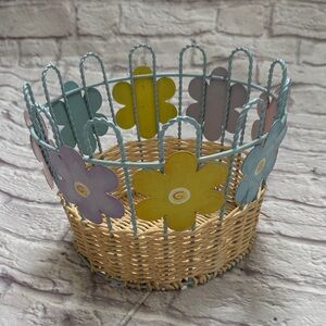 Floral wicker and metal basket